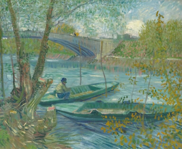 vincent van gogh - a painting of a man sitting in a boat on a river